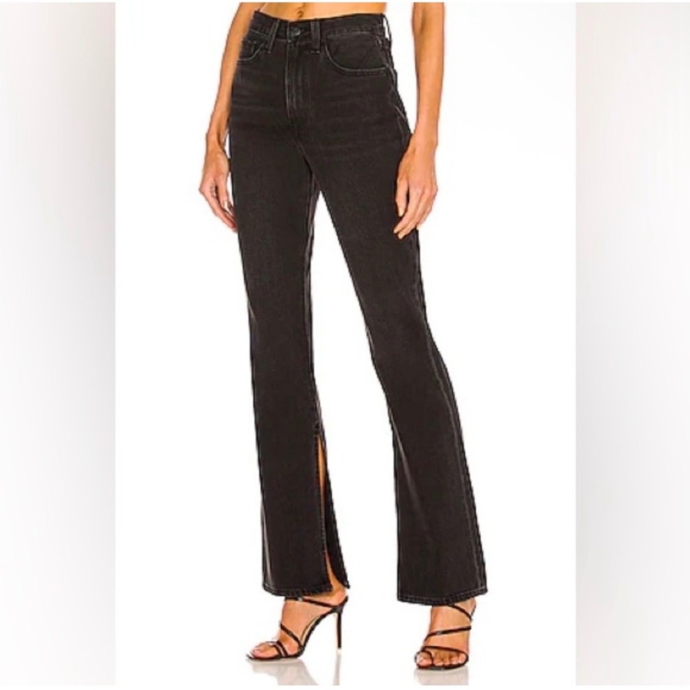 Pistola Alexa High Rise Kick Flare Jeans Black Raw Hem Split Hem Size 31‎